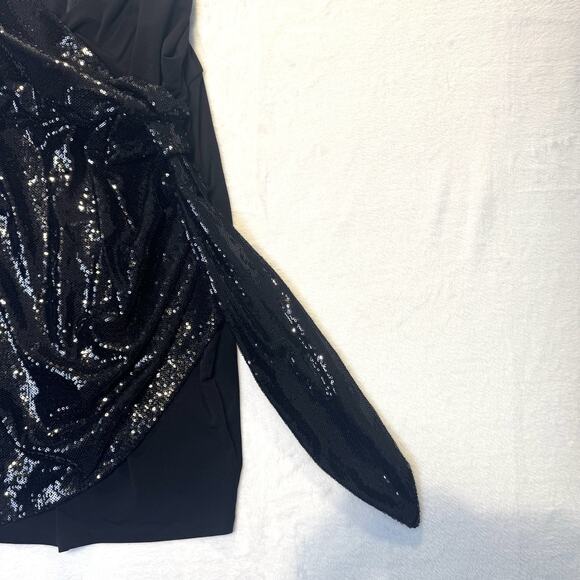 Michael Kors Sequin Matte Jersey Sleeveless Faux Wrap Mini Black Dress Sz XL New - Picture 5 of 16